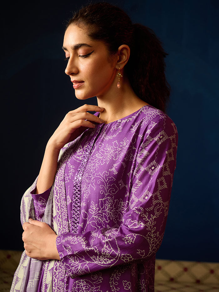 Dor Unstitched Kurta Set - Purple