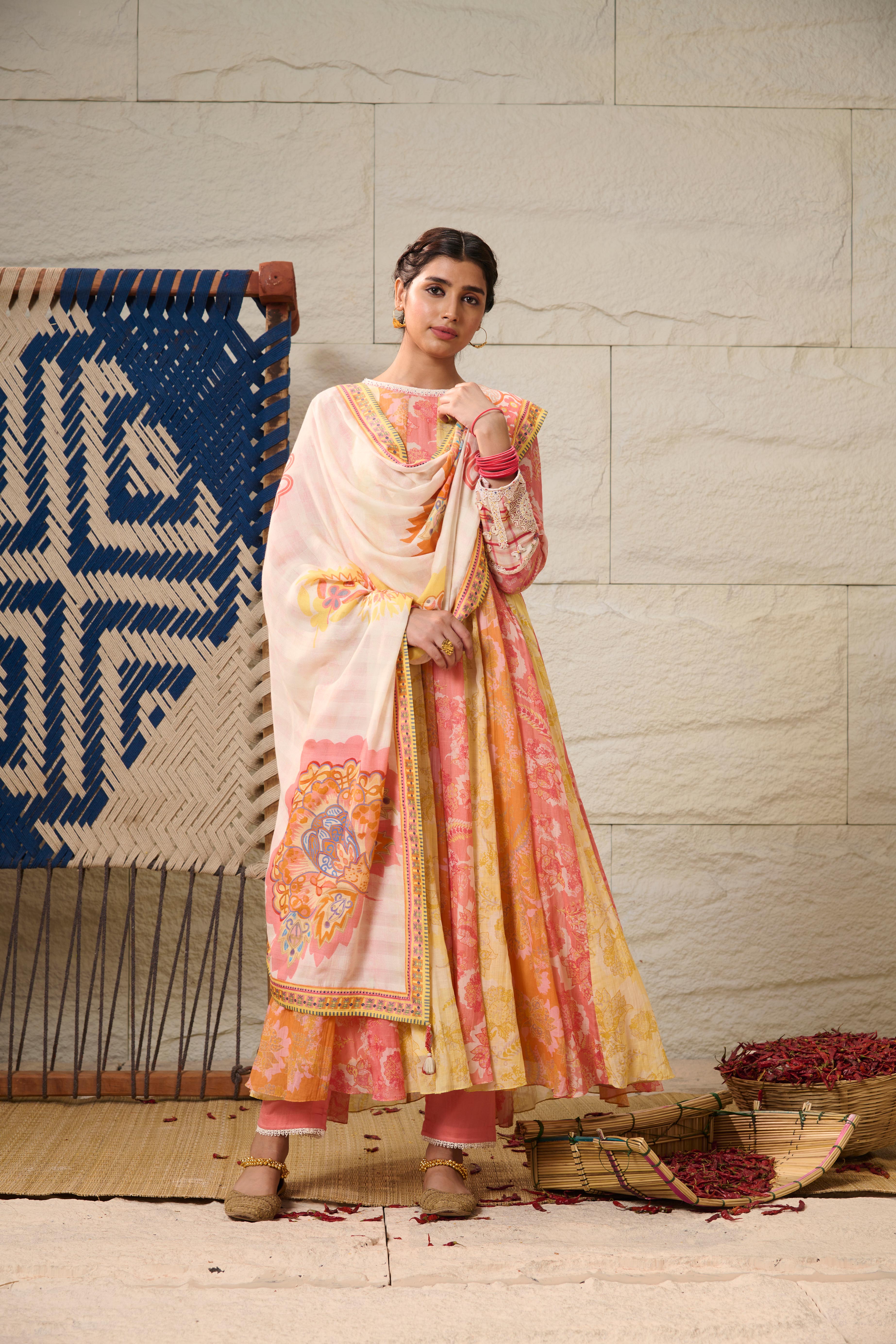 Peony Kurta Set with Dupatta - Multicoloured