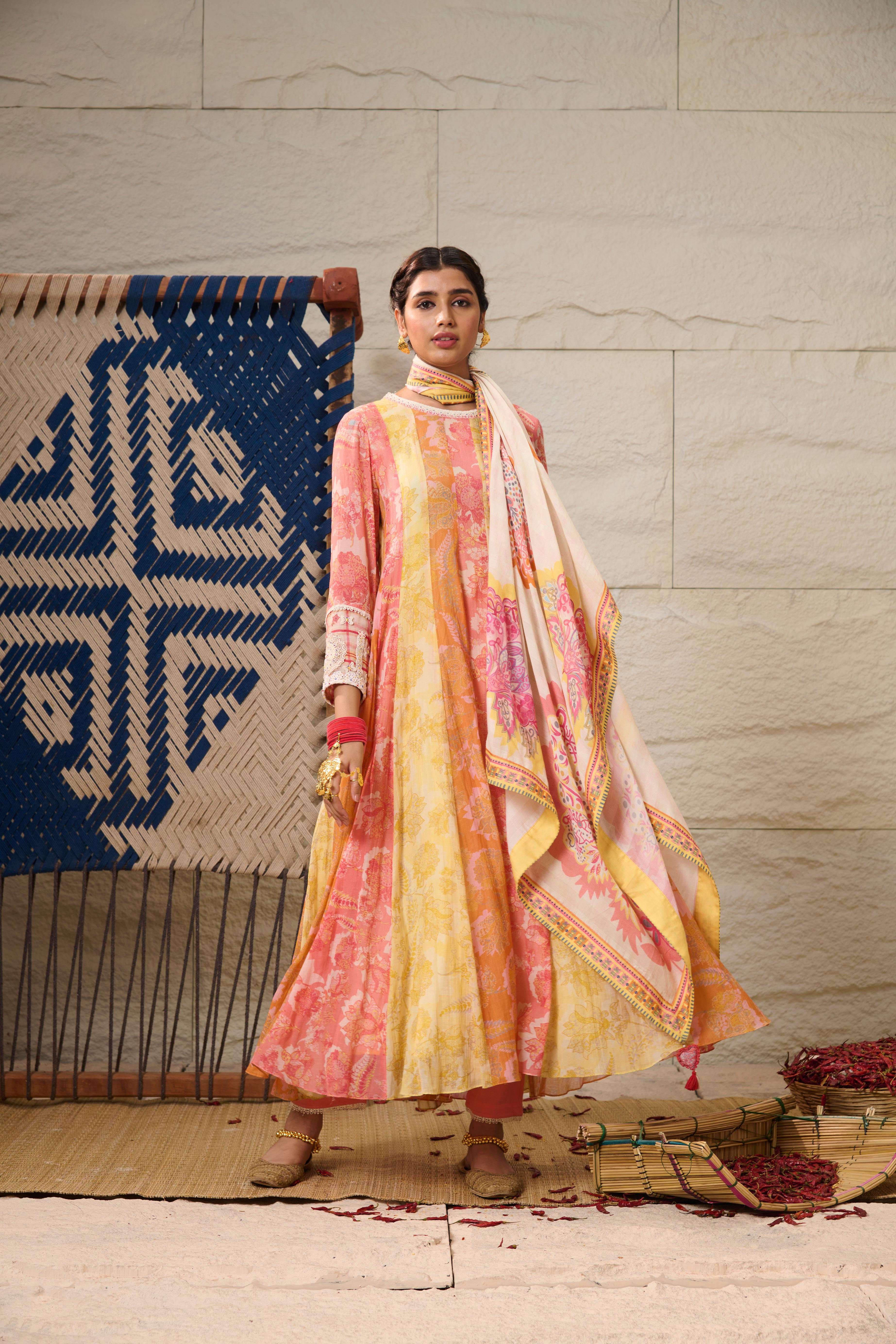 Peony Kurta Set with Dupatta - Multicoloured