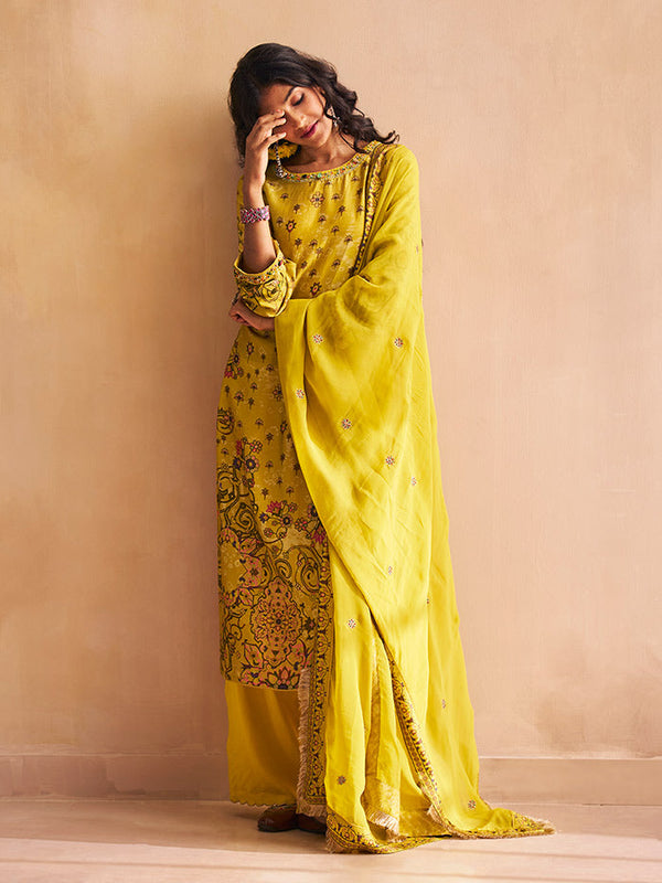 Yellow Printed Kurta & Bottom| Shop Saundh