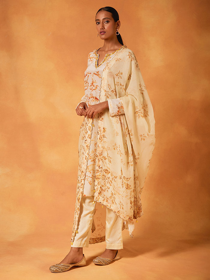 Seraph Kurta Set with Dupatta - Ivory