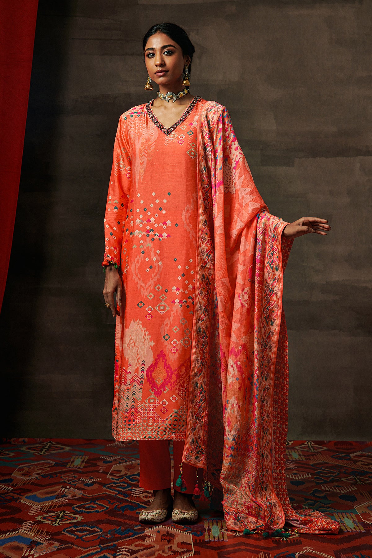 Uma Kurta Set with Dupatta - Apricot