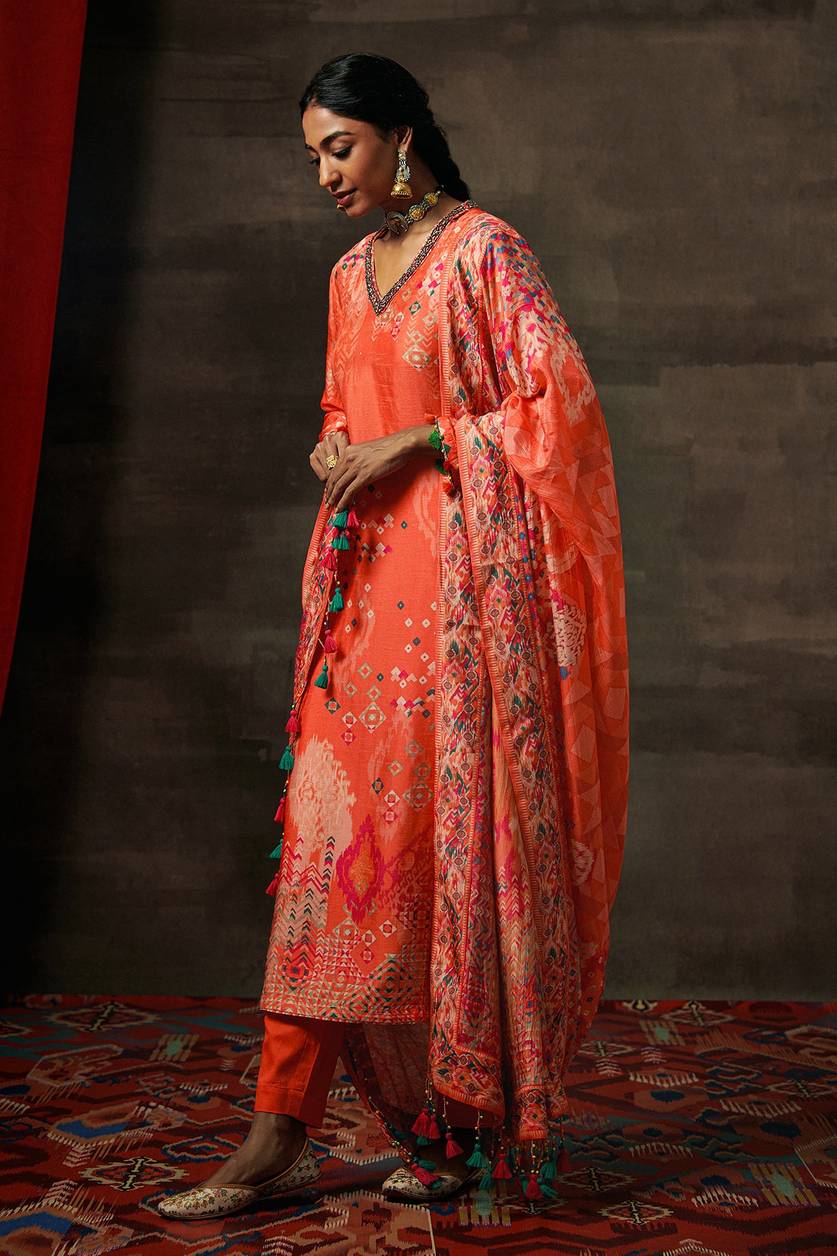 Uma Kurta Set with Dupatta - Apricot