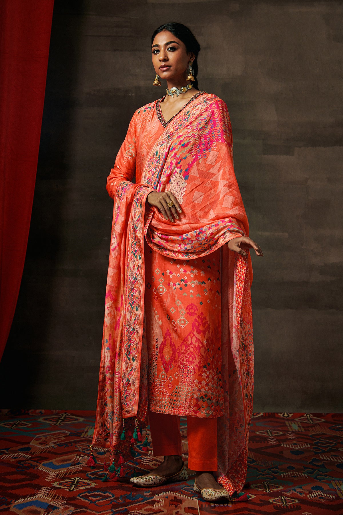 Uma Kurta Set with Dupatta - Apricot