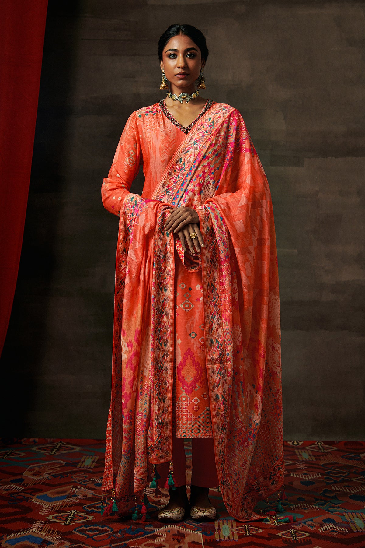 Uma Kurta Set with Dupatta - Apricot