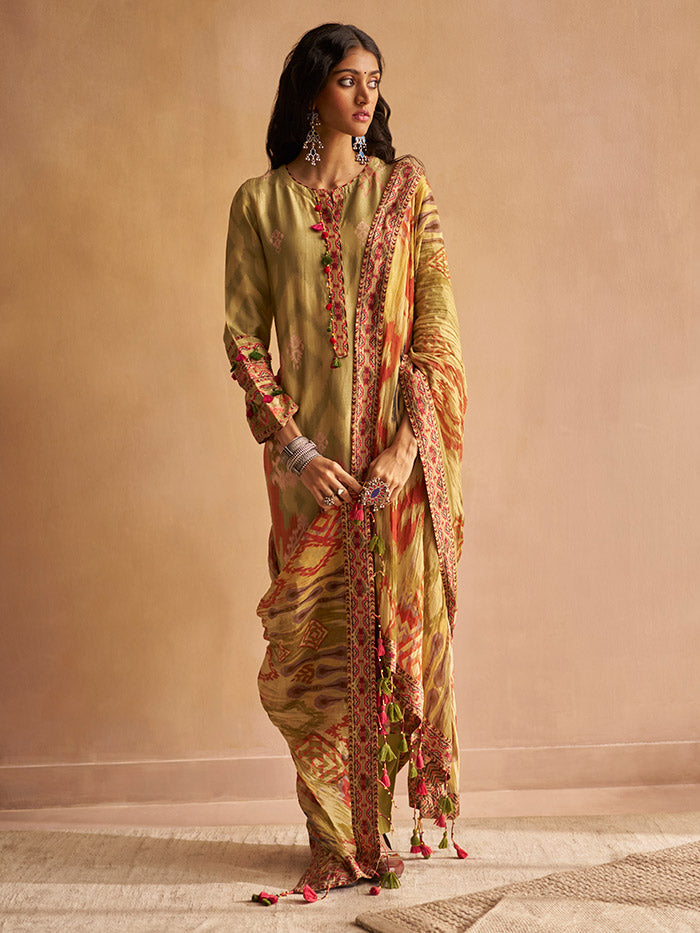 Uma Kurta Set with Dupatta - Olive