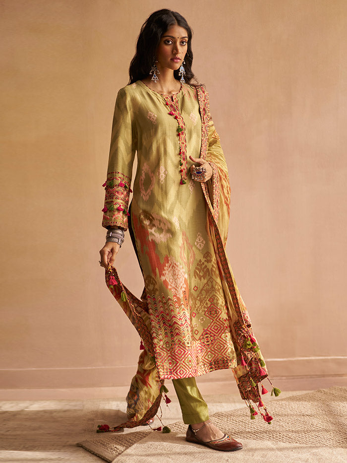 Uma Kurta Set with Dupatta - Olive