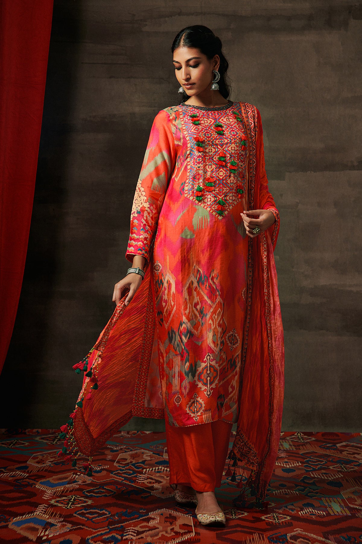 Hema Kurta Set with Dupatta - Apricot