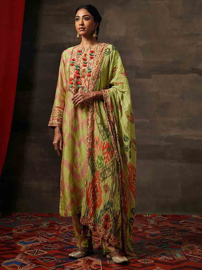 Hema Kurta Set with Dupatta - Olive