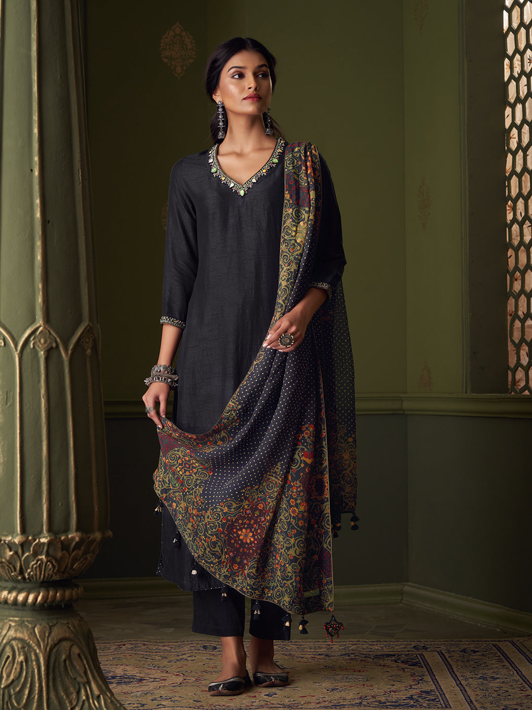 Shehnaaz Kurta Set with Dupatta - Black