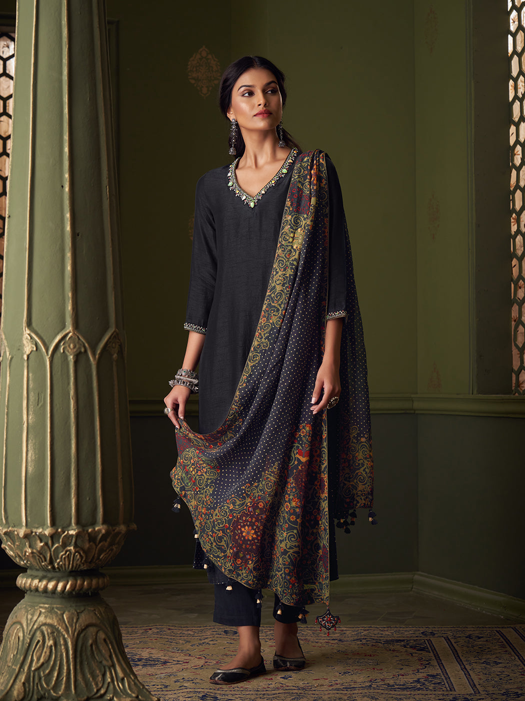 Shehnaaz Kurta Set with Dupatta - Black