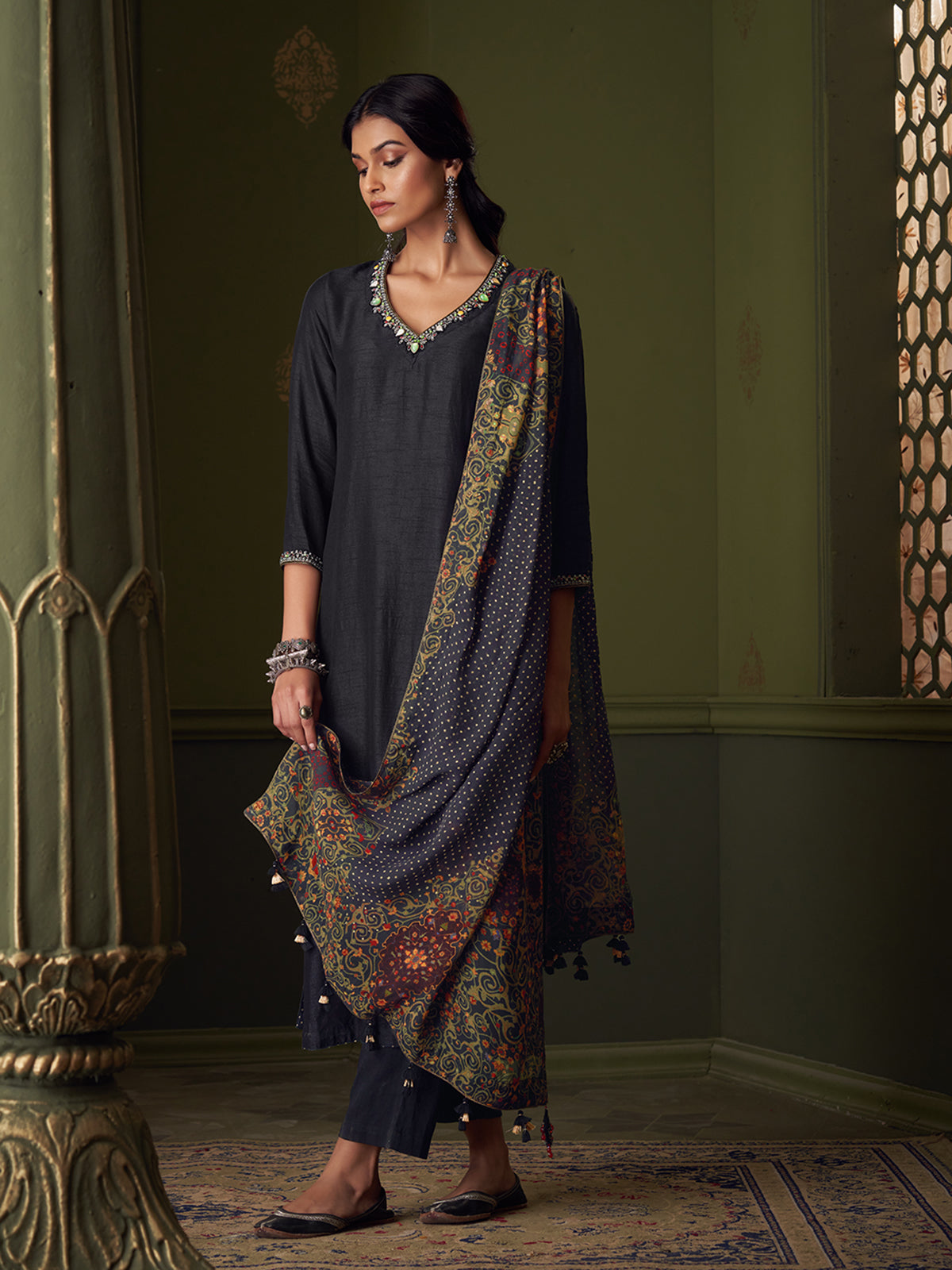 Shehnaaz Kurta Set with Dupatta - Black