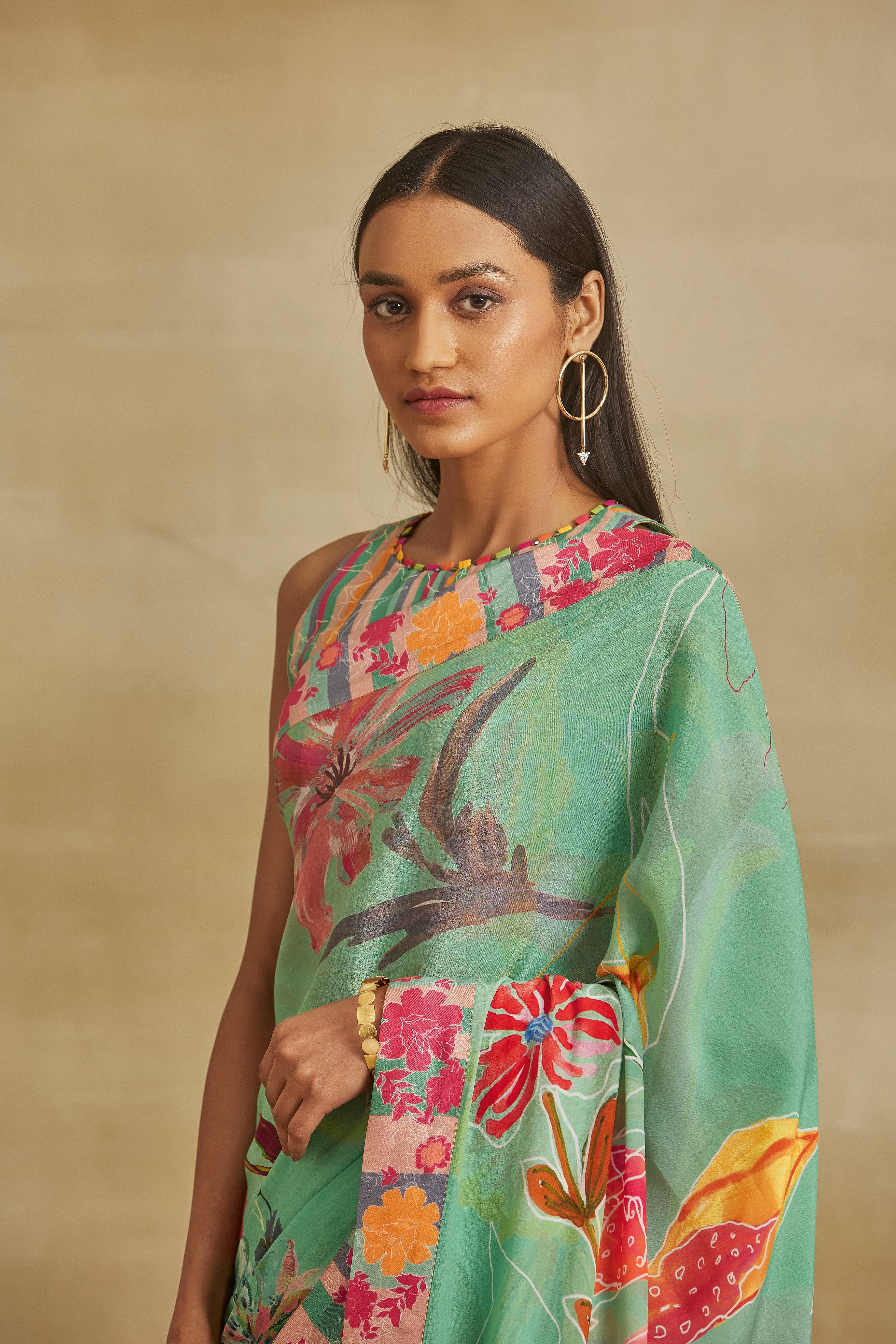 Floral Fantasy Green Saree