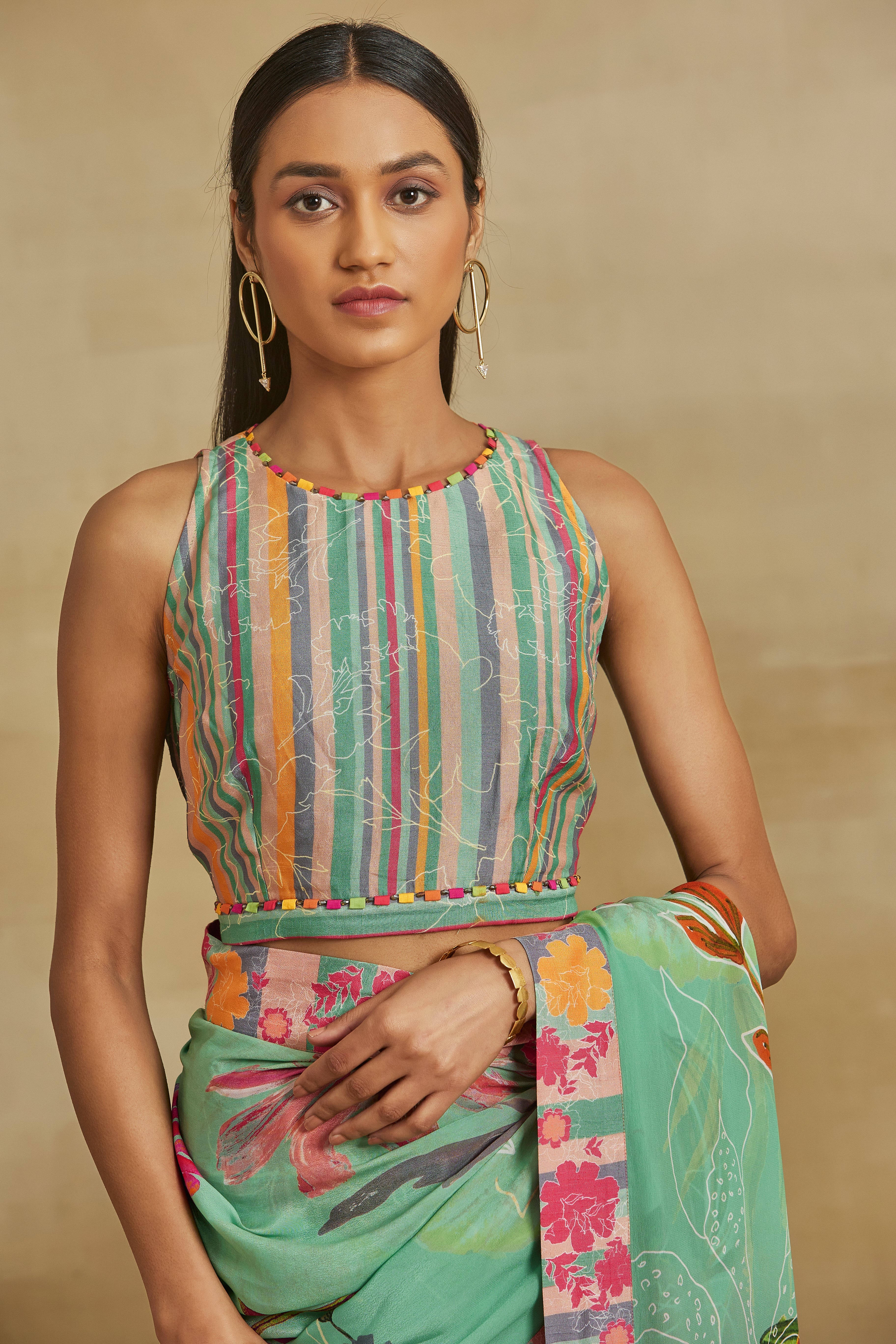 Floral Fantasy Green Saree