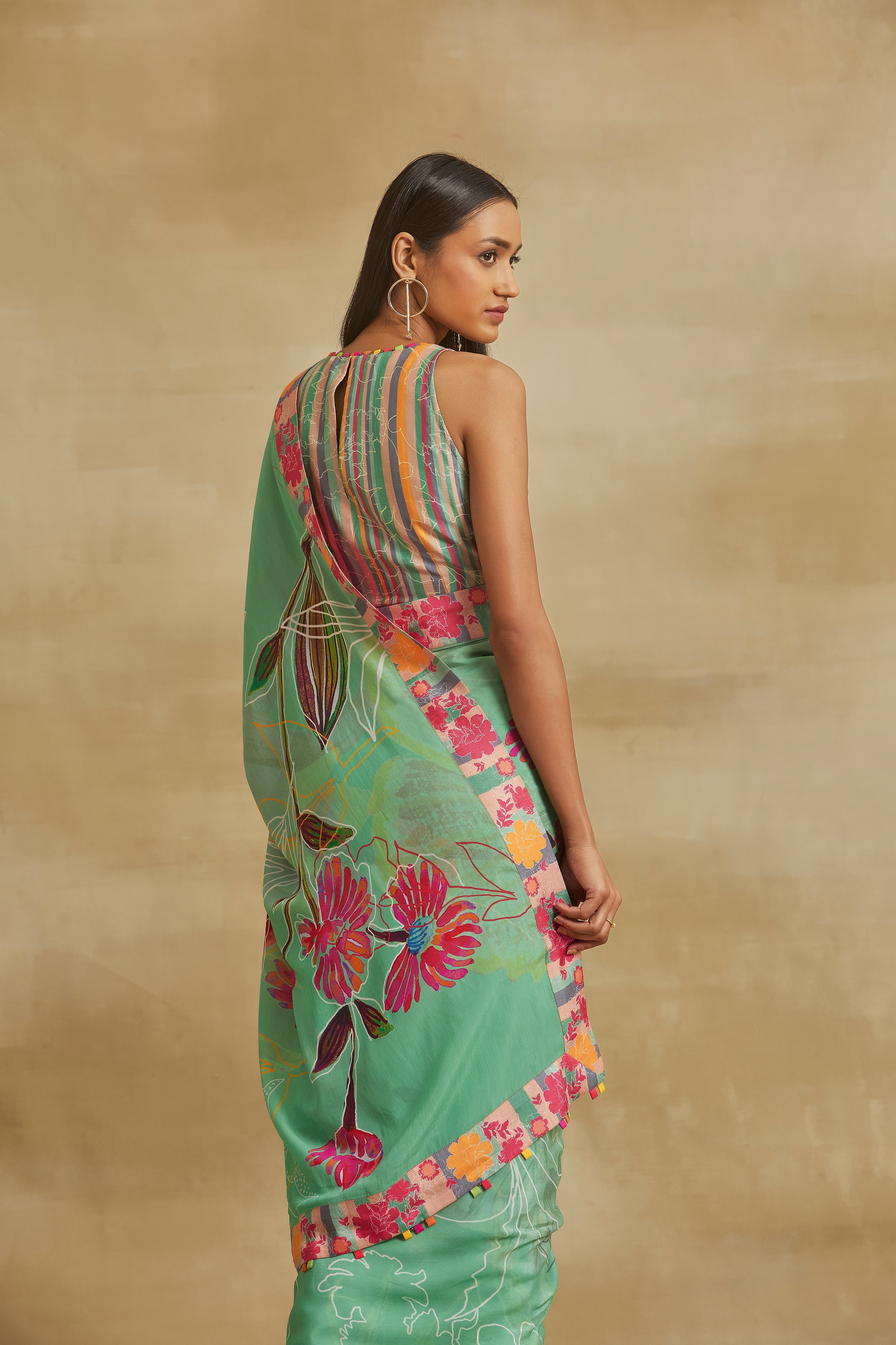 Floral Fantasy Green Saree