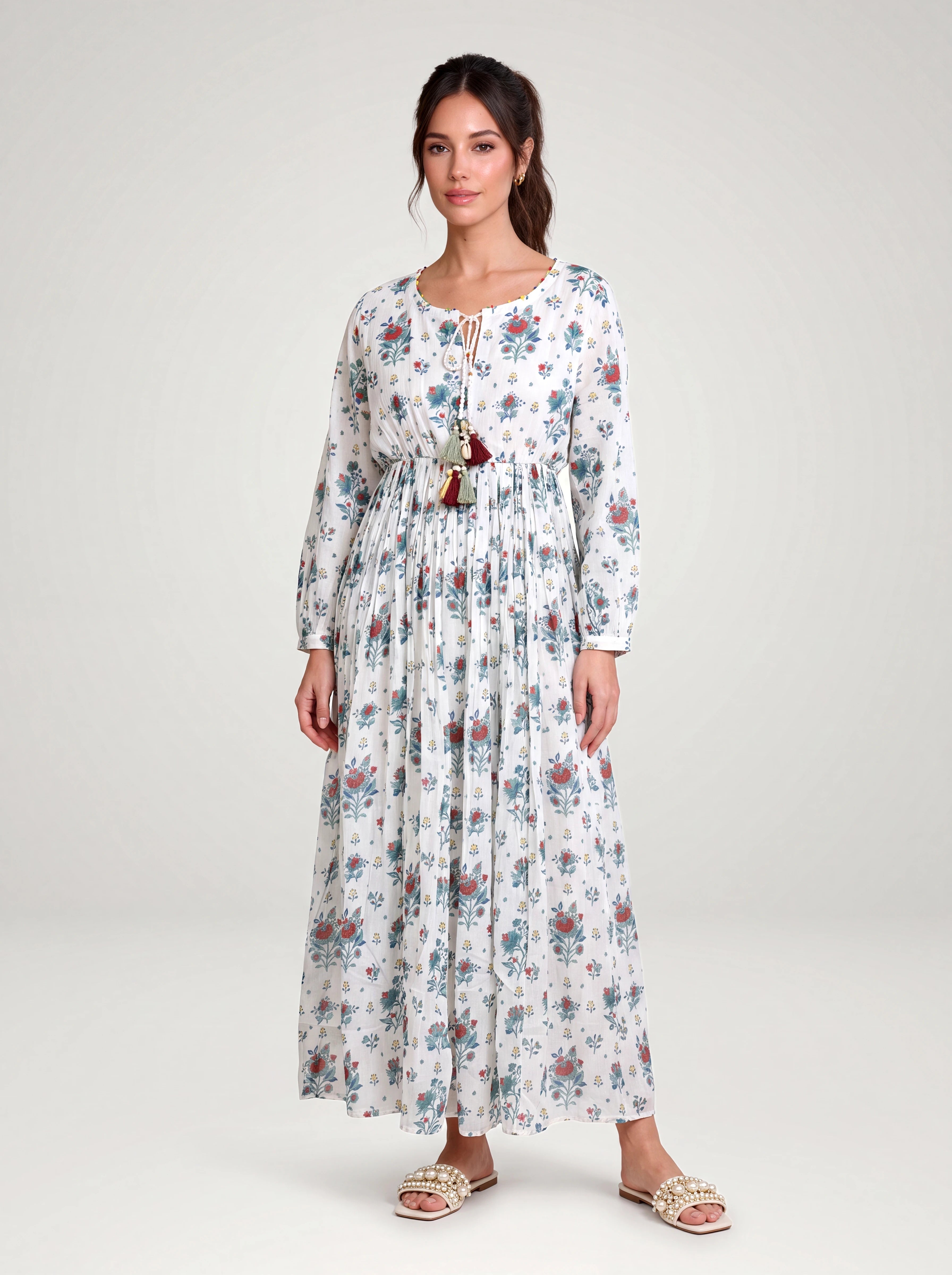 Barkha gathered dress - White