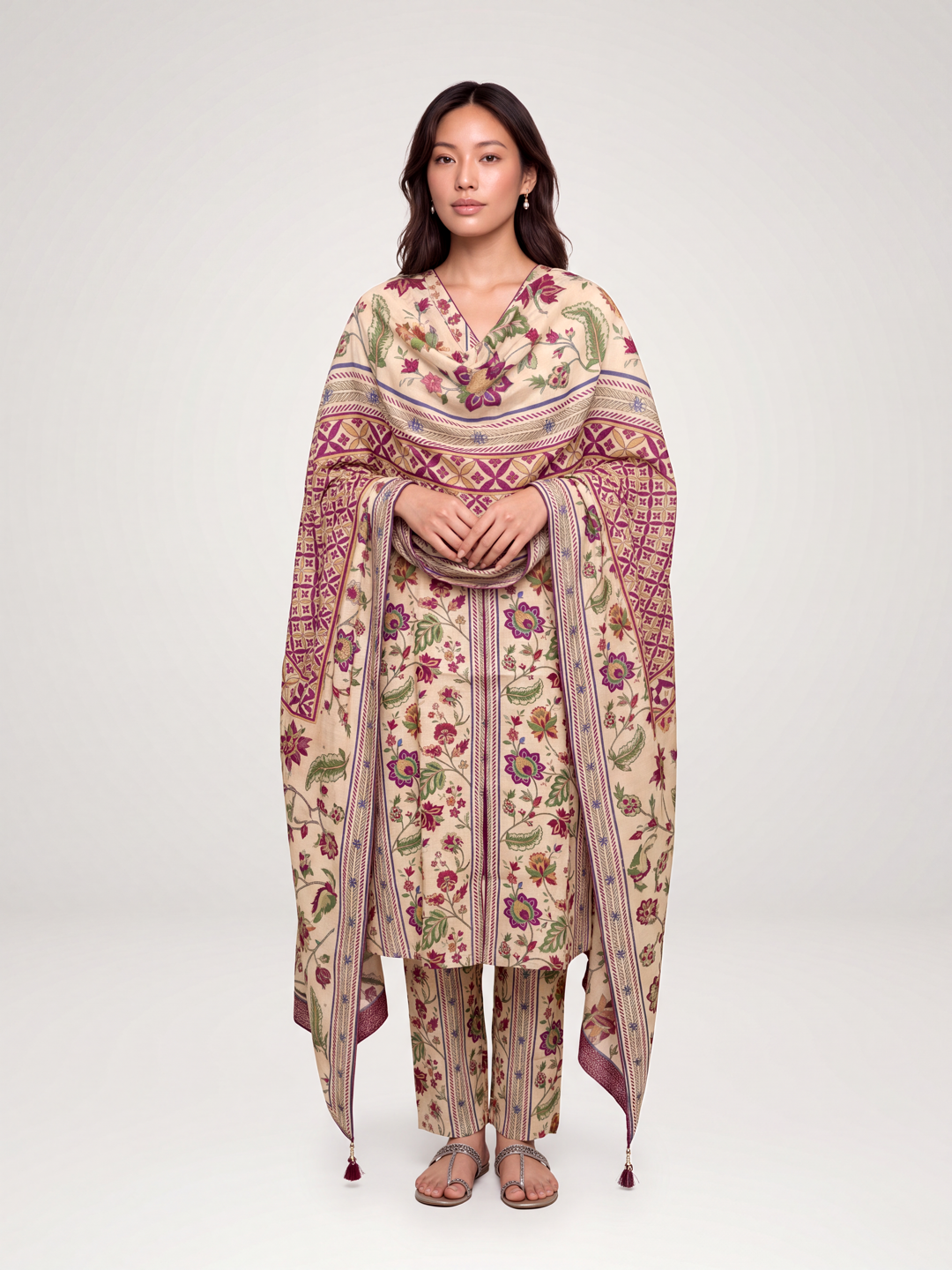 Gulmohar Kurta Set - Beige