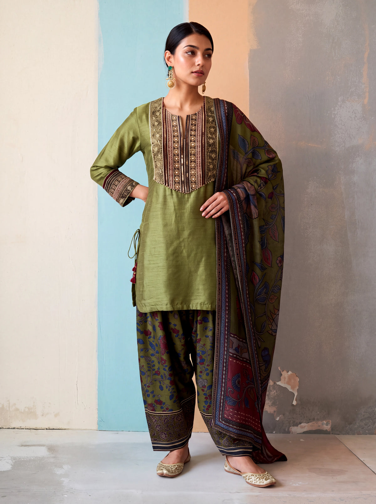 Tivra Kalamkari-inspired Salwar Set-Olive
