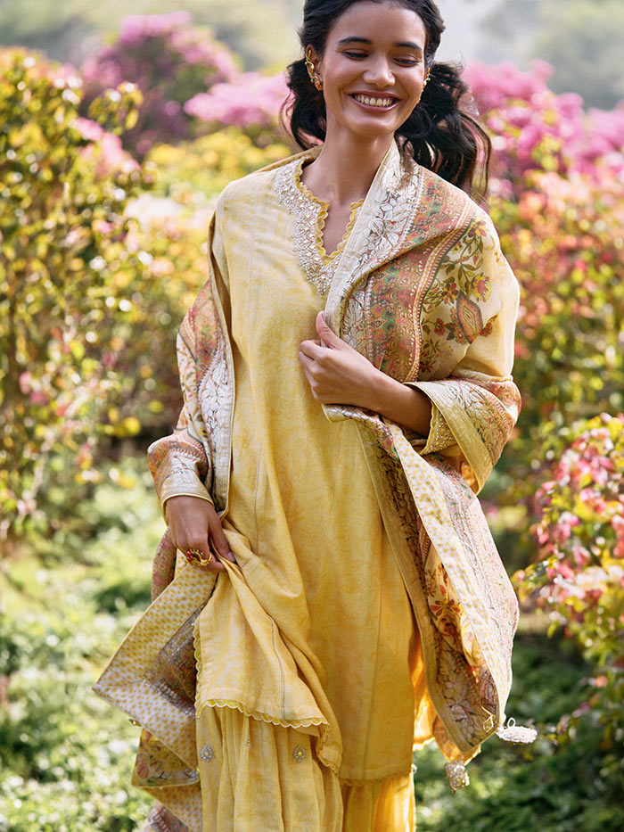 Aafia Kurta Set with Dupatta - Yellow