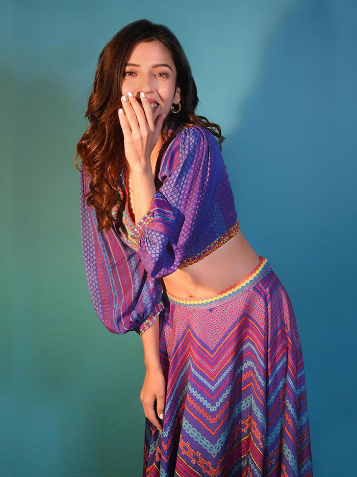 Safar Crop Top & Skirt - Purple