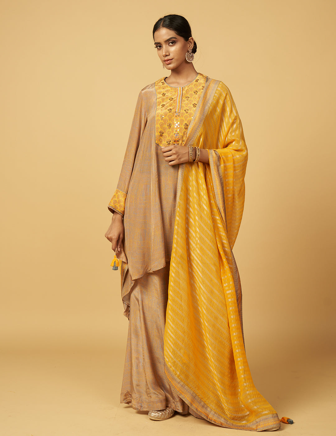 Kavrin Kurta Set with Dupatta - Yellow