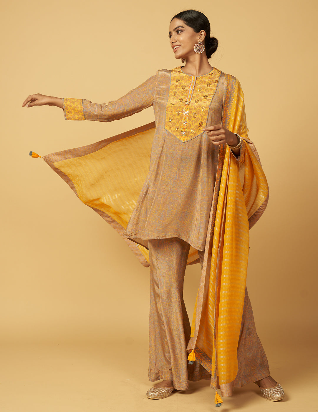 Kavrin Kurta Set with Dupatta - Yellow