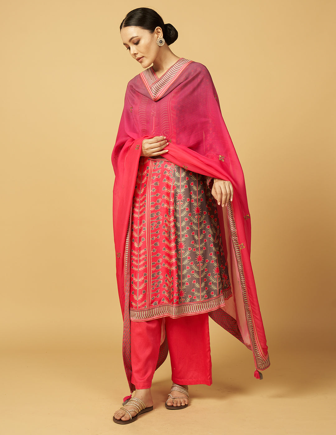 Mathani Phool Kurta Set with Dupatta - Pink