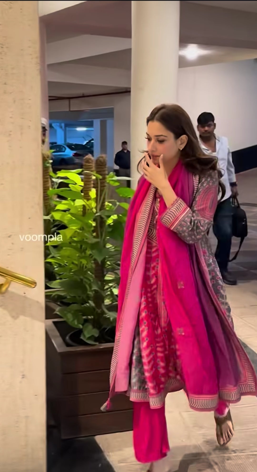 Tamannah in Mathani Phool Kurta Set with Dupatta - Pink
