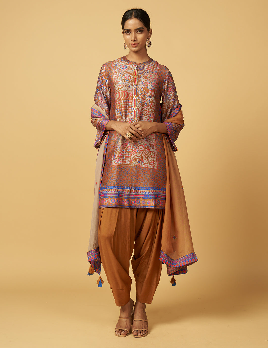 Chalni Kurta Set with Dupatta - Brown