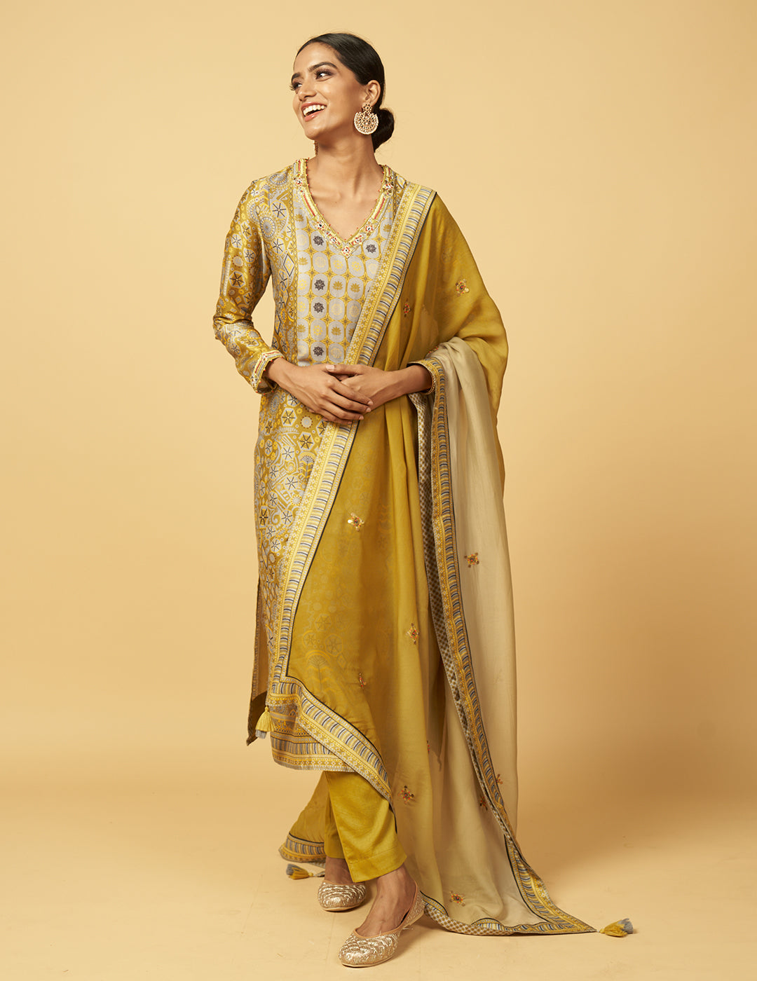 Maurya Kurta Set with Dupatta - Green