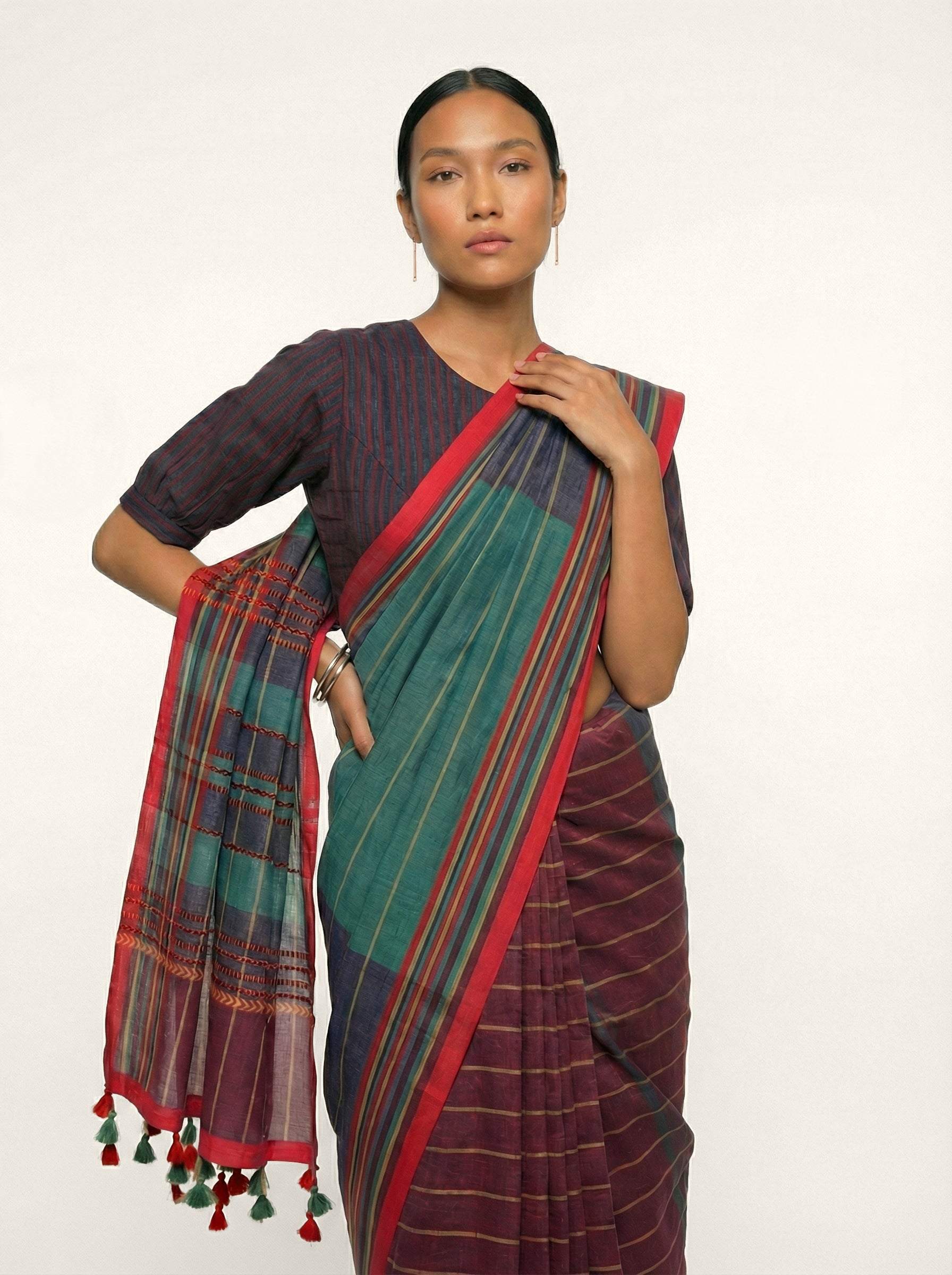 Power Drape Saree - Burgundy