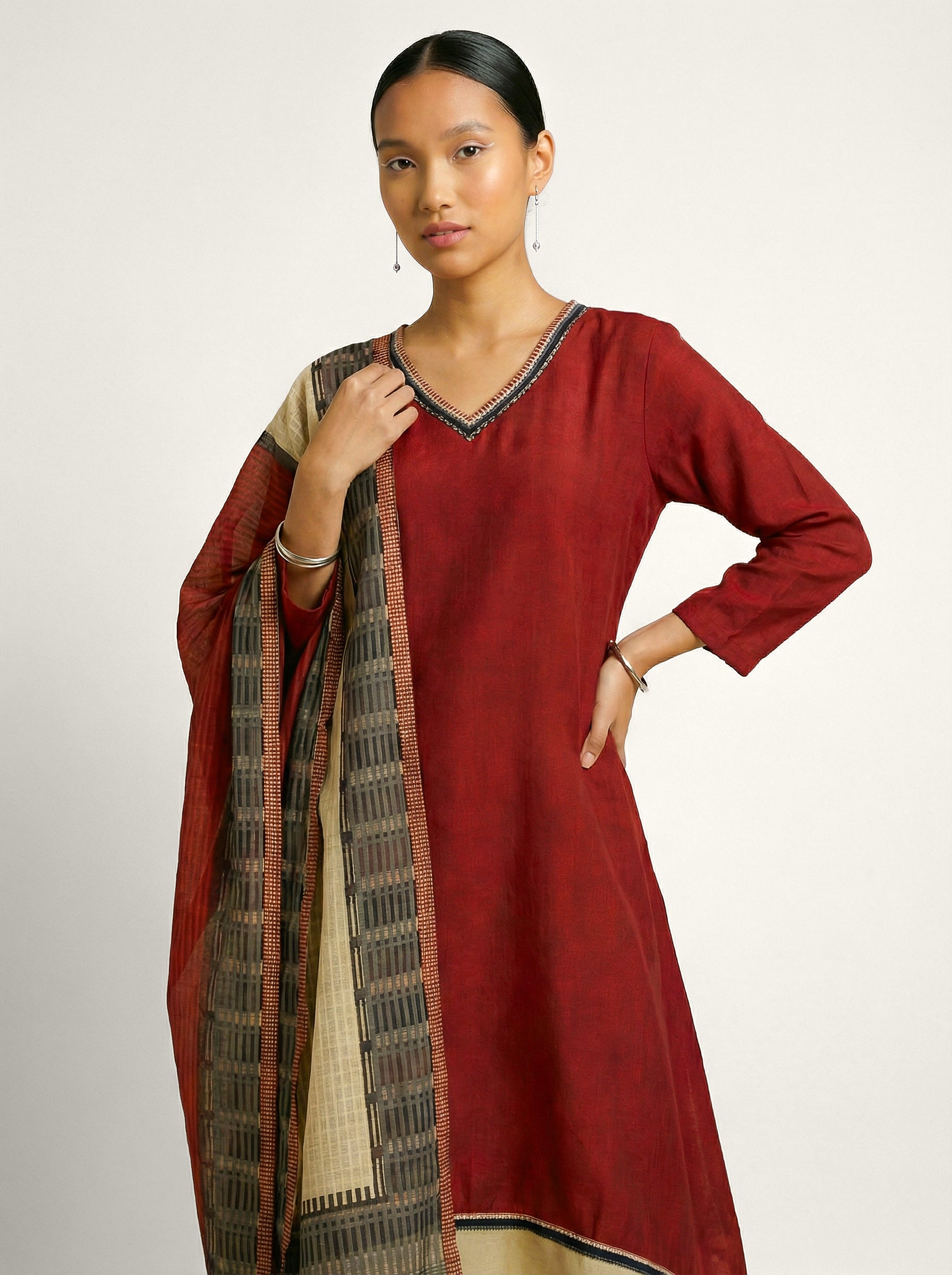 Crimson Brief Kurta Set - Red