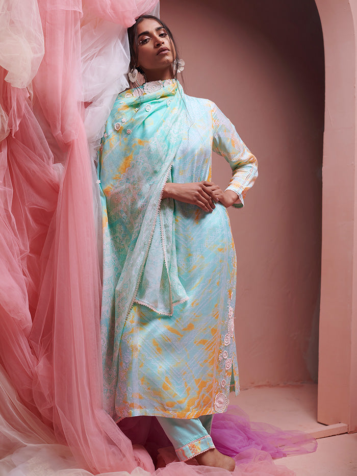 Nigella Kurta Set with Dupatta - Aqua