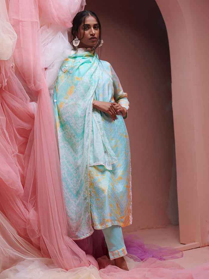 Nigella Kurta Set with Dupatta - Aqua