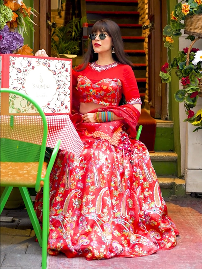 Amarisa Lehenga Set - Red