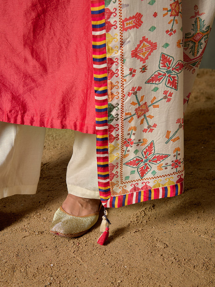 Rozana Dupatta - Off-white & Red