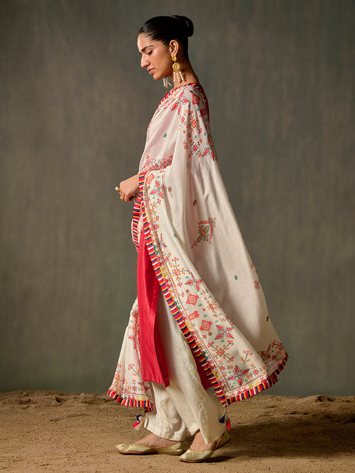 Rozana Dupatta - Off-white & Red