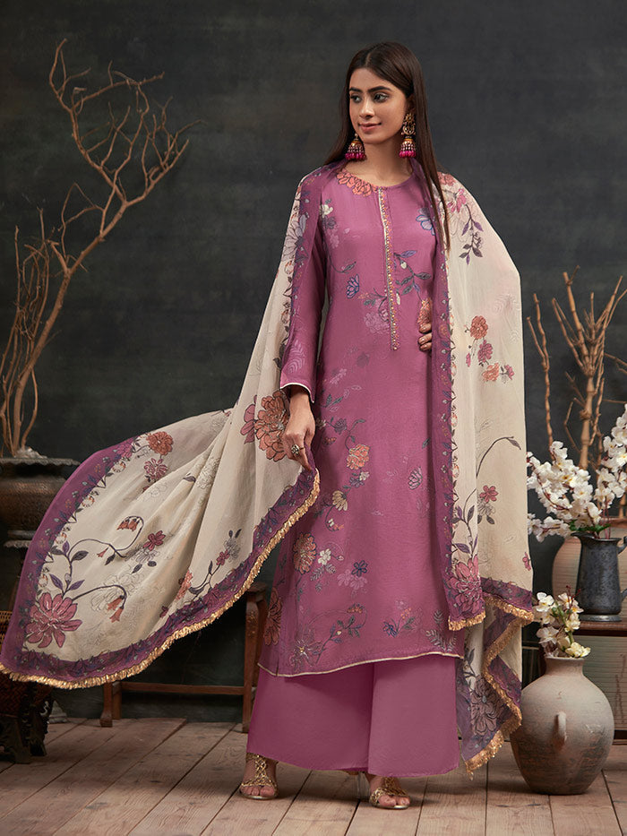 Kari Purple Unstitched Kurta Set| Shop Saundh