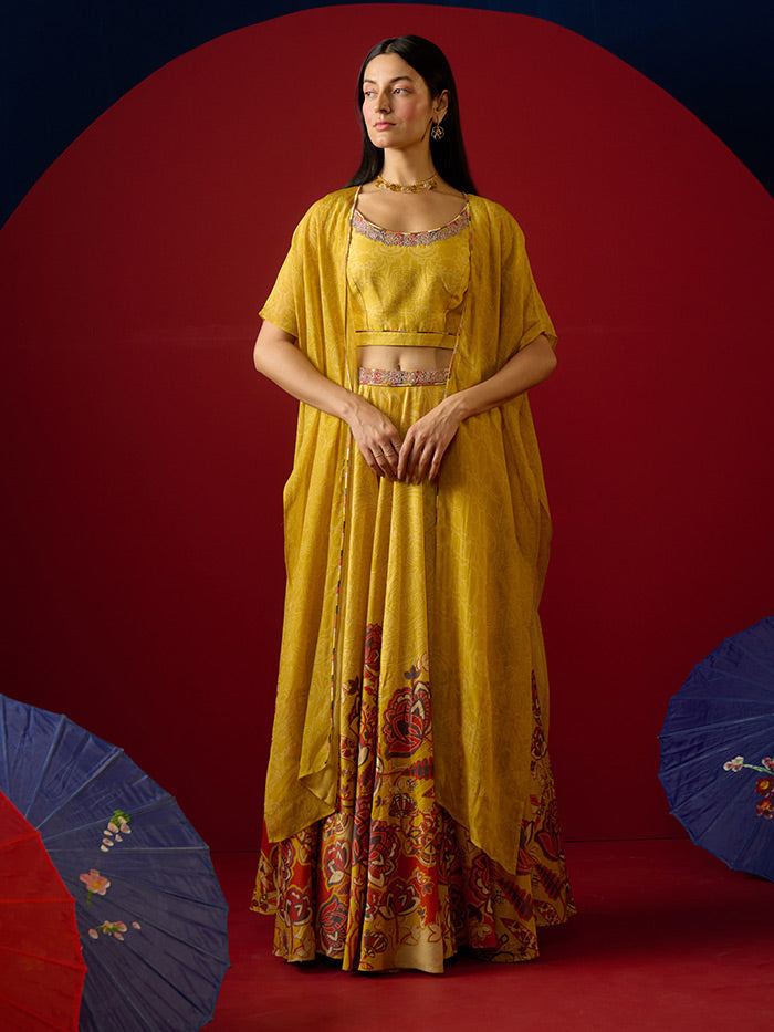 Nilofer Yellow Lehenga & Cape Set | Shop Saundh