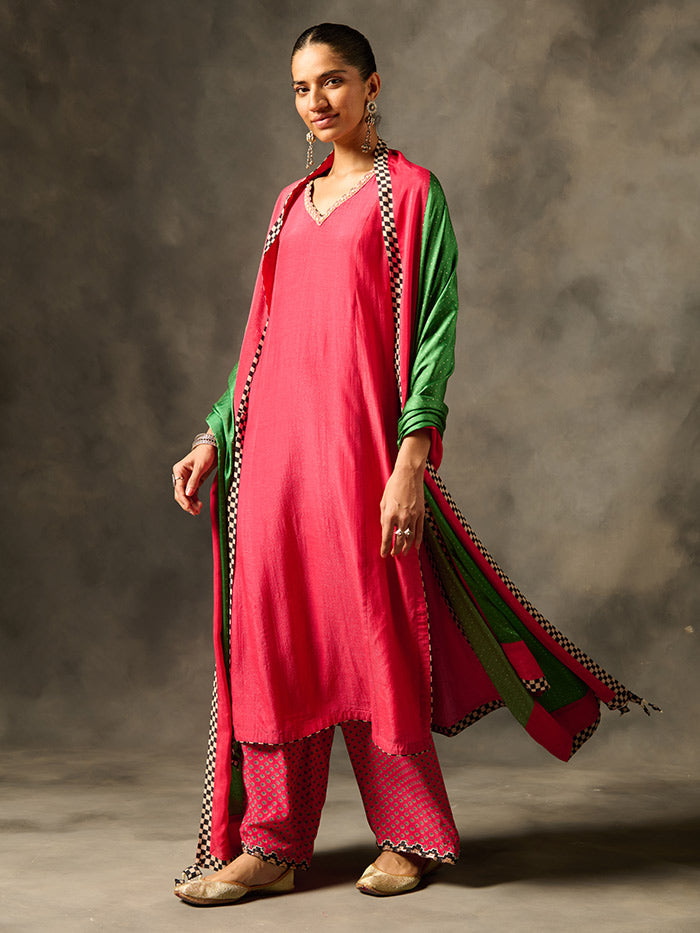 Savi Kurta Set with Dupatta - Pink