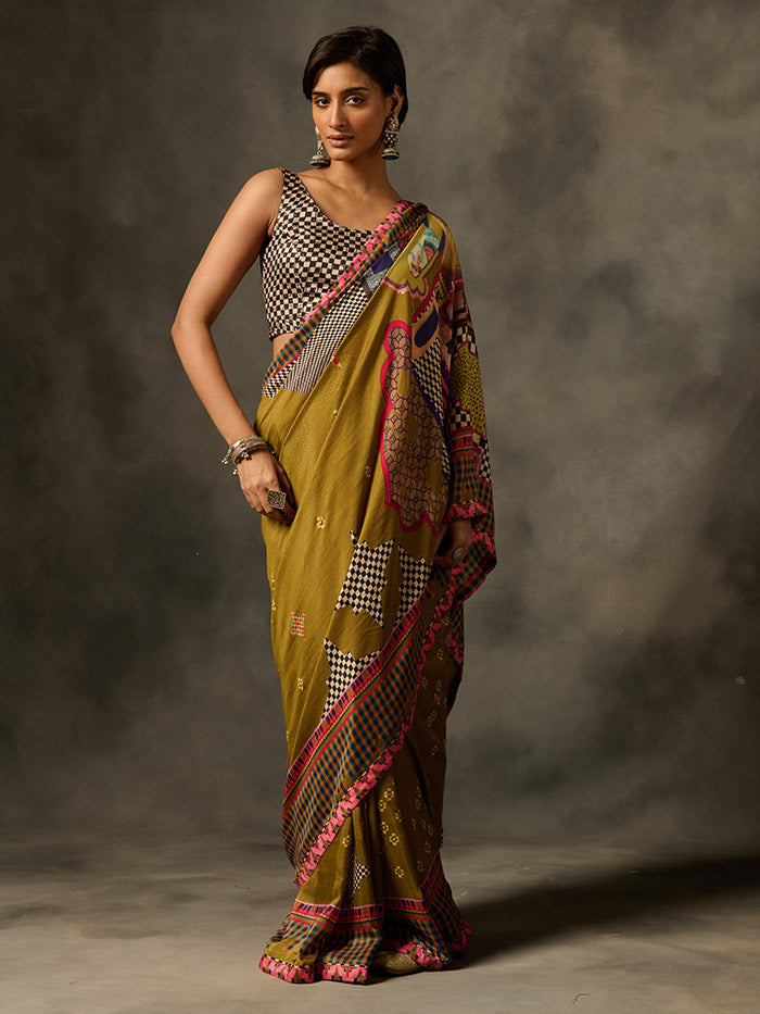 Indra Green Printed Saree | Shop Saundh