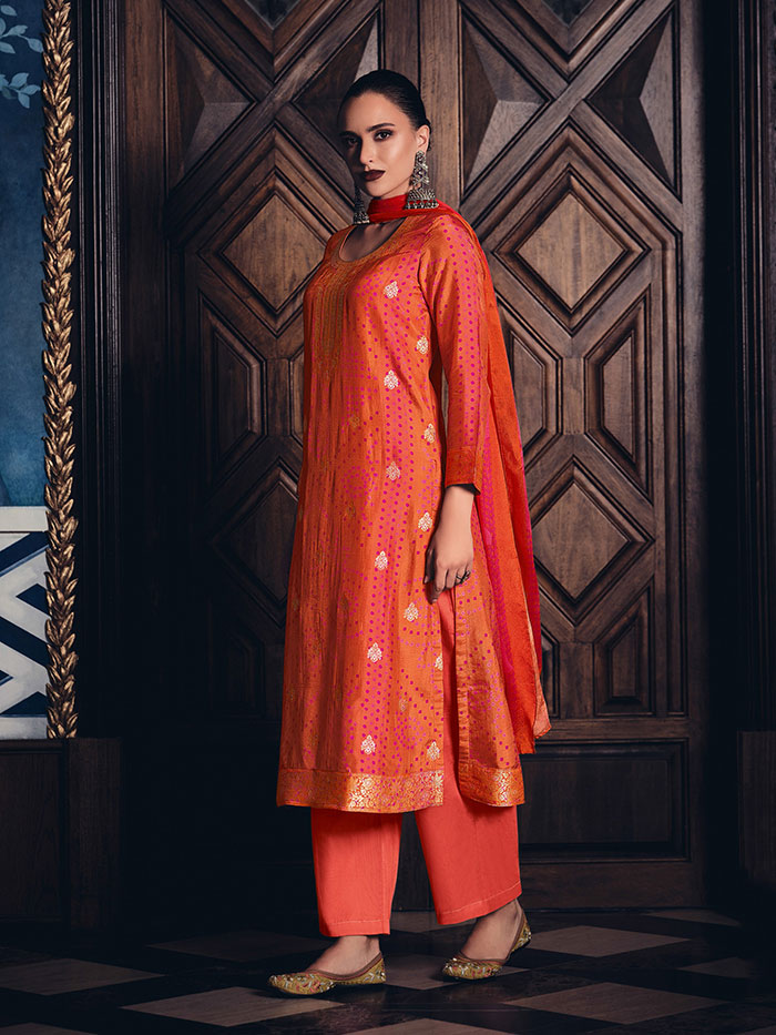 Megha Orange Unstitched Kurta Set| Shop Saundh