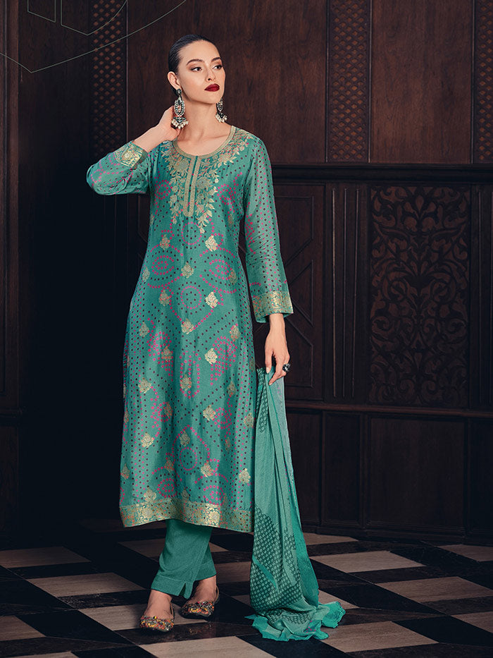 Megha Green Unstitched Kurta Set| Shop Saundh