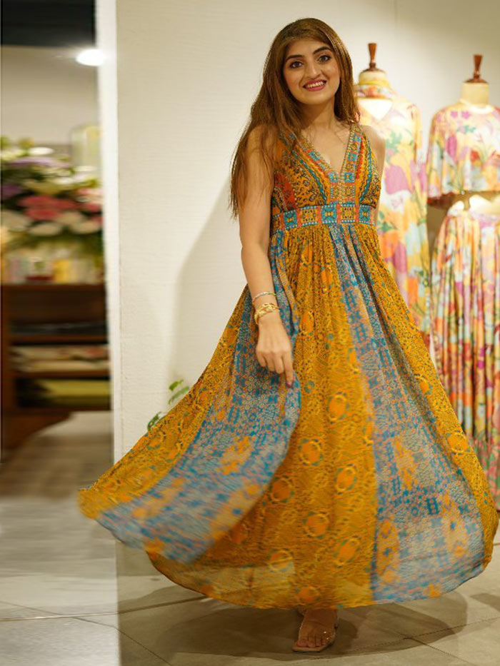 Mizo Blue Brown Long Dress