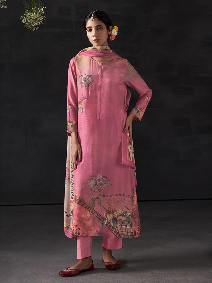 Naaz Pink Unstitched Kurta Set| Shop Saundh