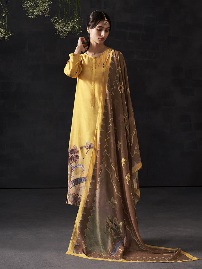 Naaz Yellow Unstitched Kurta Set| Shop Saundh