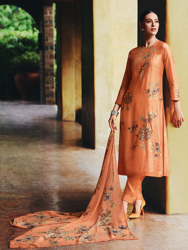 Nitya Orange Unstitched Kurta Set| Shop Saundh