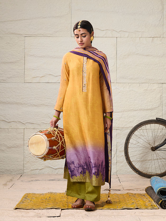 Jheel Kurta Set with Dupatta - Yellow