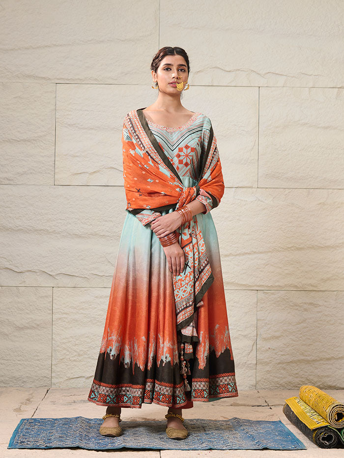 Paro Kurta Set with Dupatta - Blue