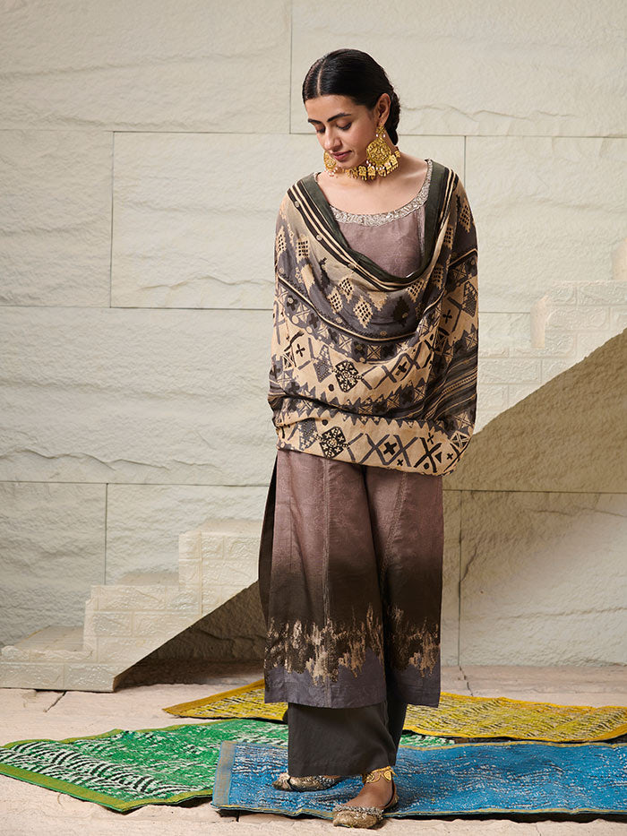 Lekha Kurta Set with Dupatta - Brown